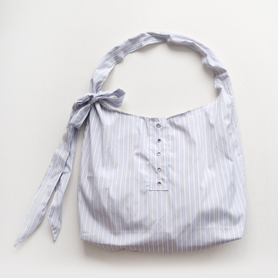 氧气种子品牌女包2025秋季 日韩森女条纹单肩蝴蝶结布袋托特包 新款