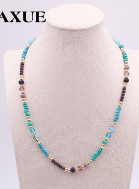 彩色玻璃串珠时尚百搭个性颈链锁骨链设计款女项链饰品度假风