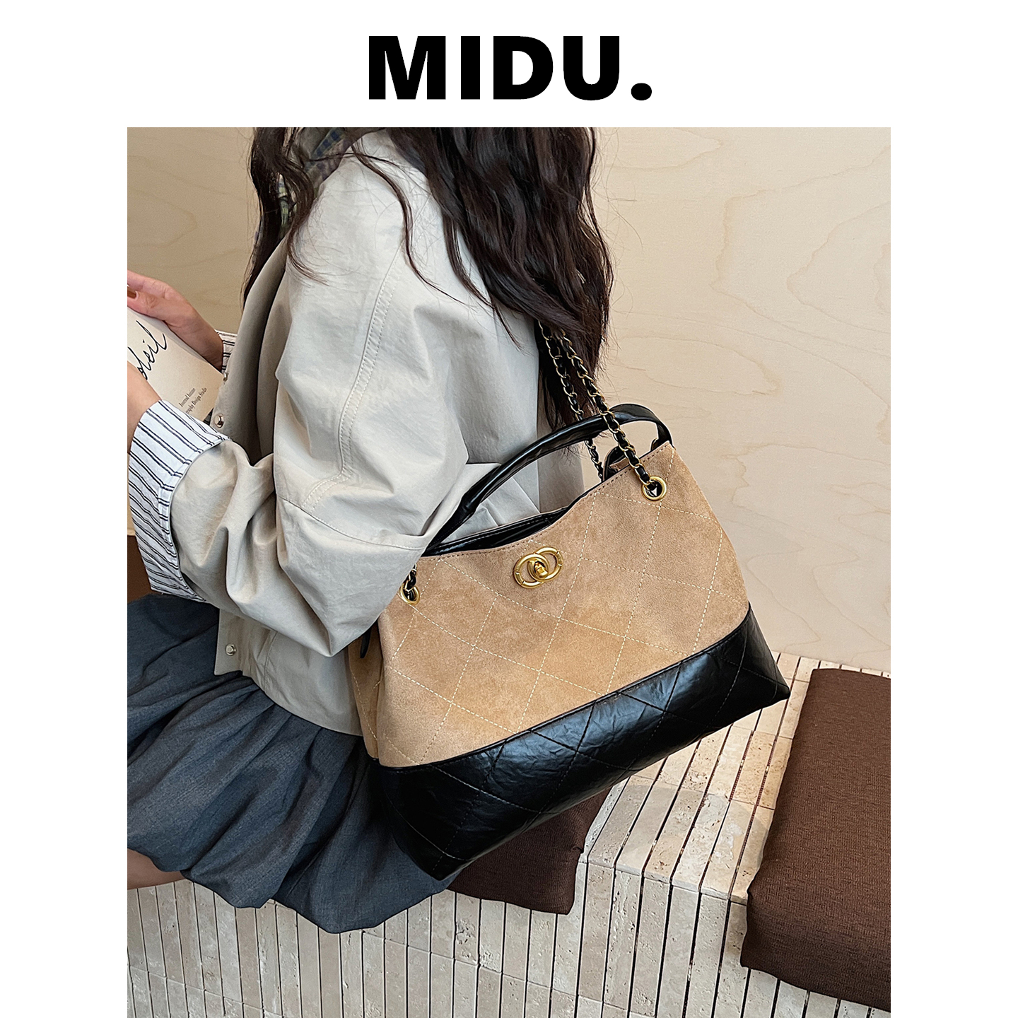 MIDU小香风菱格包包女式2025新款轻奢小众高级感单肩包通勤斜挎包