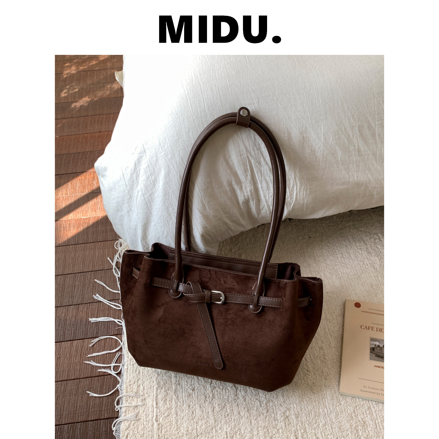 MIDU日常通勤百搭托特包女2025秋冬新款复古高级感大容量单肩包