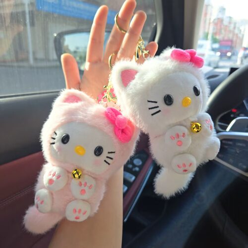 长尾巴hellokitty凯蒂猫包包公仔黑皮挂件哈喽kt猫毛绒挂饰hallo
