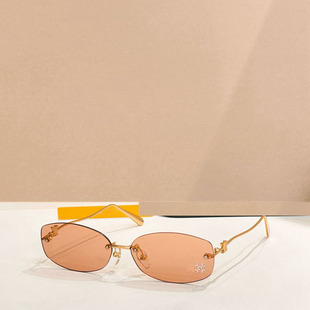 金属椭圆无框太阳眼镜男女通用2803U优雅镶钻遮阳墨镜防紫外线粉