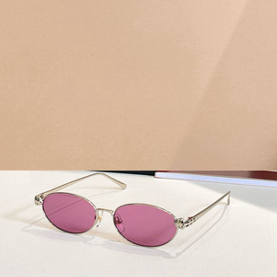 金属椭圆小框太阳眼镜女士0611S时尚豹子头遮阳墨镜男可配度数粉