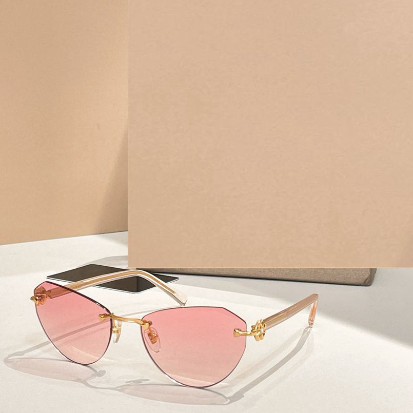 女士猫眼无框太阳眼镜6192优雅花朵时尚遮阳墨镜男防紫外线粉茶绿