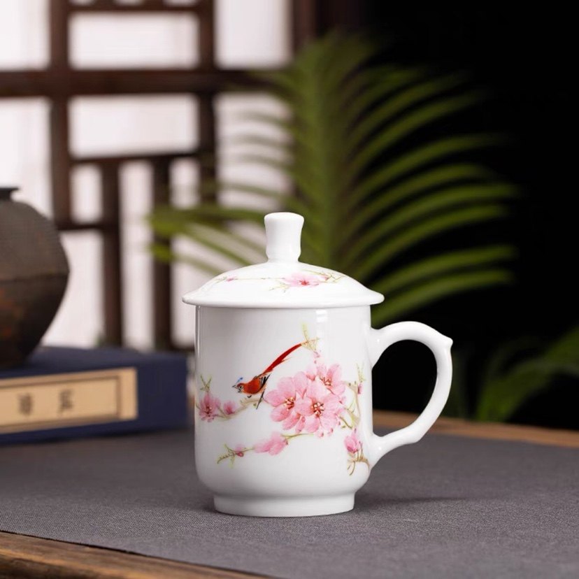 7501毛瓷老厂货陶瓷茶杯中式办公会议家用带把带盖个人专用