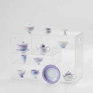 窑变结晶釉陶瓷功夫茶具渐变紫盖碗茶杯茶壶家用中式泡茶装备礼品