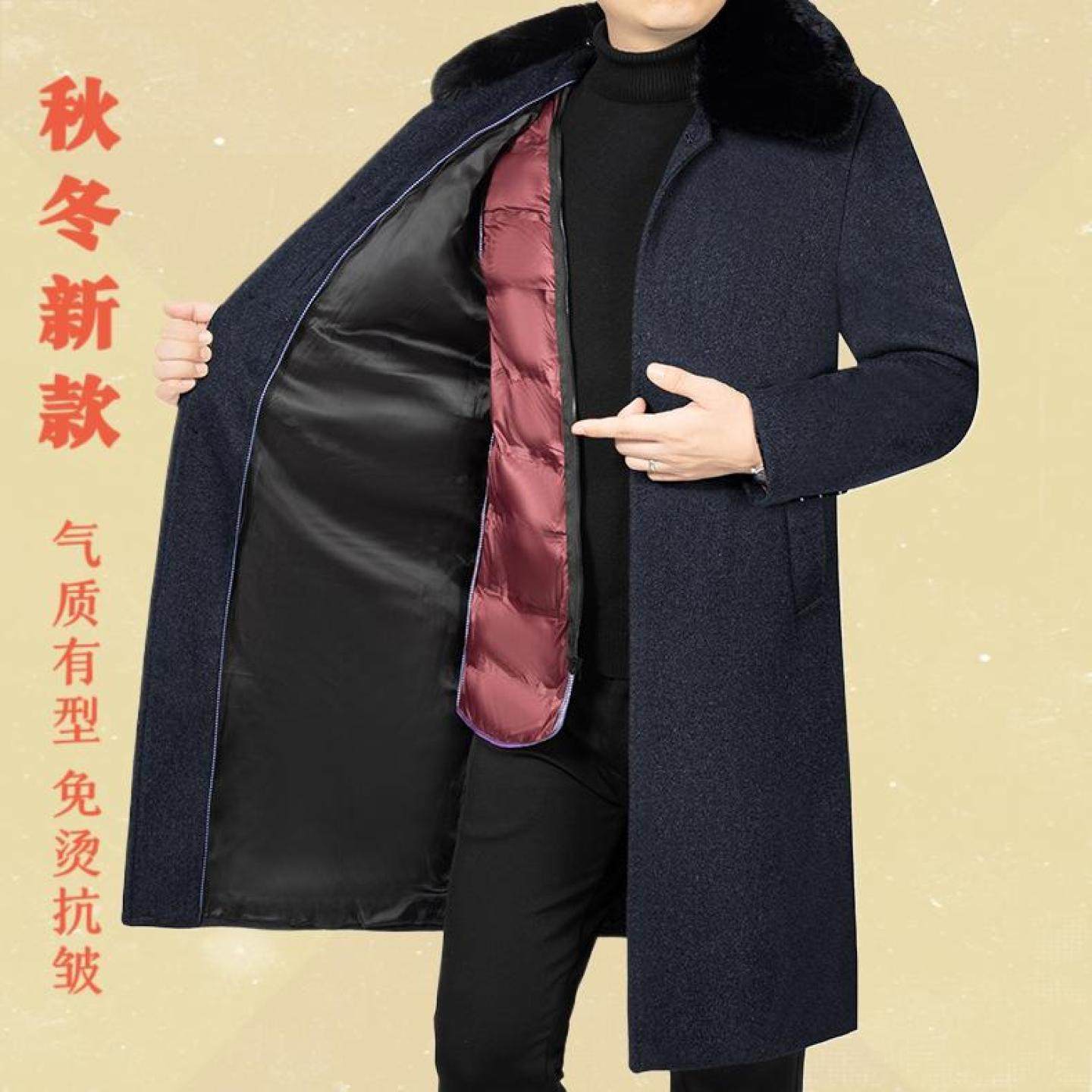 穿男可季三冬呢子大衣爸爸款中长脱冬季毛呢装中年内胆羊风衣