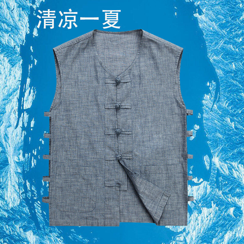 夏薄款背心中国风唐装男式马甲夹汉褂盘扣老头汗衫北京坎肩