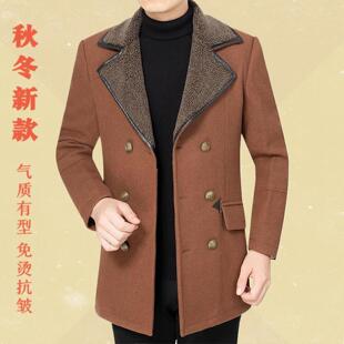 商务大衣男装毛呢大衣秋冬中长装百搭外套爸爸男士中年款呢子