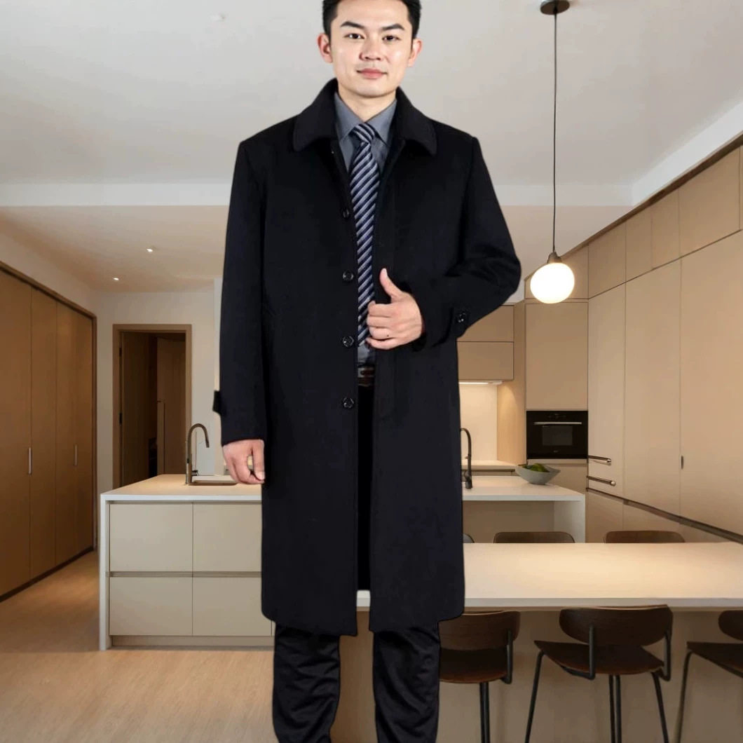 中年男士长款翻领呢料大衣爸爸冬季加厚宽松商务休闲防风保暖外套