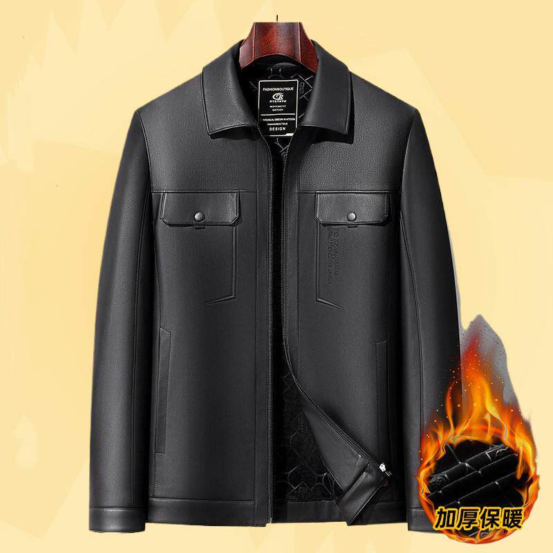 男加绒年皮衣休加厚中外套爸爸皮茄克新款冬季保暖闲时尚秋2025