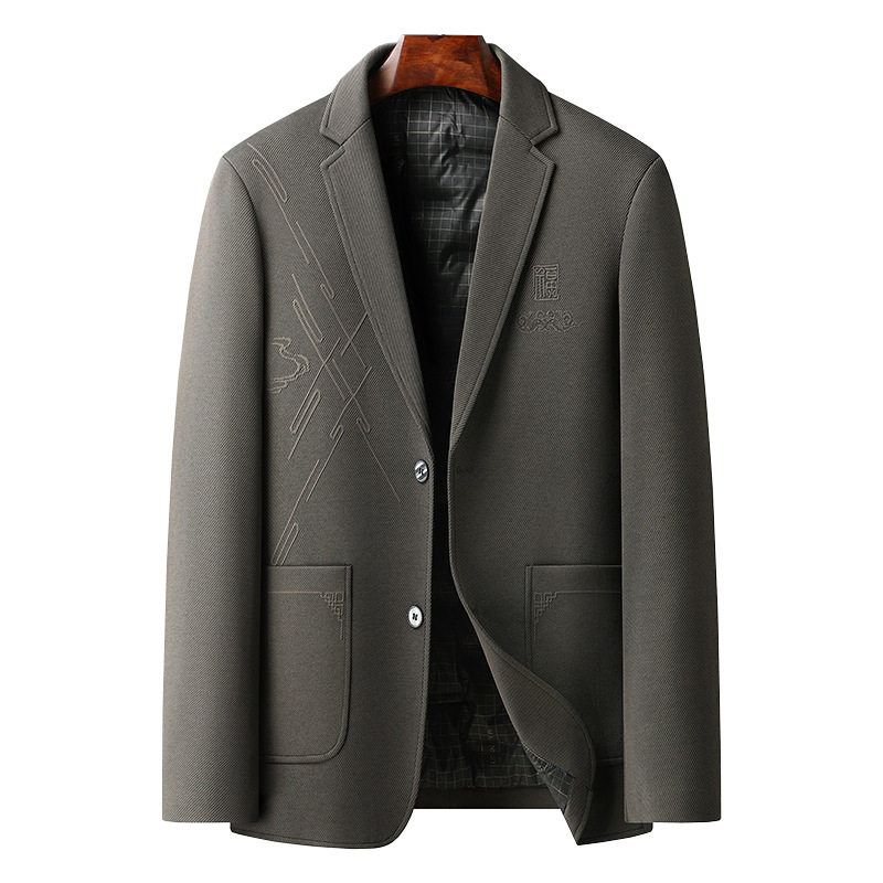 2024秋冬季新款中年男士羊毛内胆西装外套爸爸高档商务休闲西服男