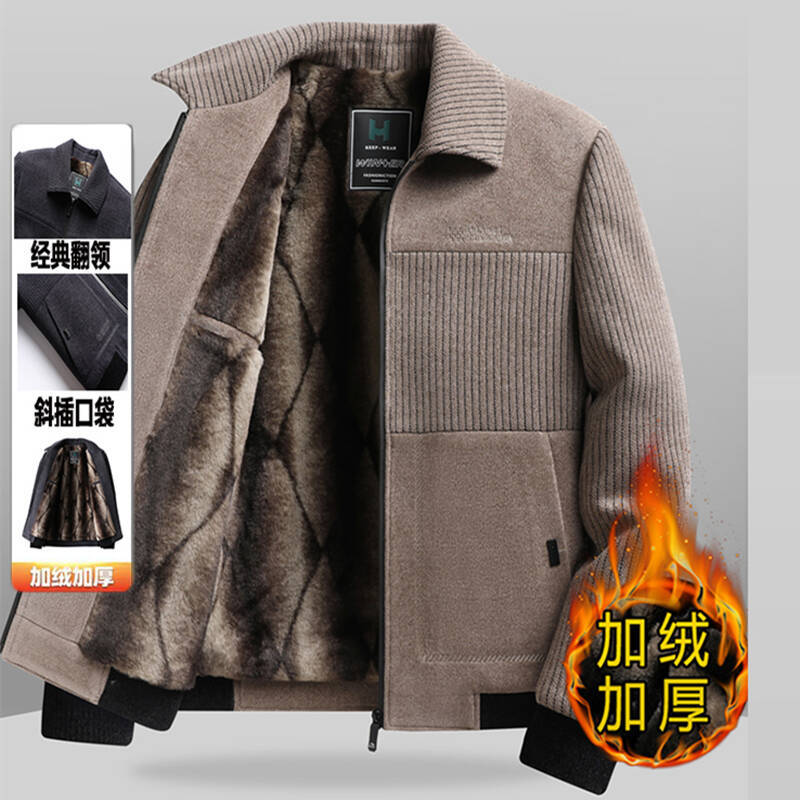 跨境新款加绒雪尼尔夹克中年爸爸装加厚冬季男士休闲毛呢外套上衣