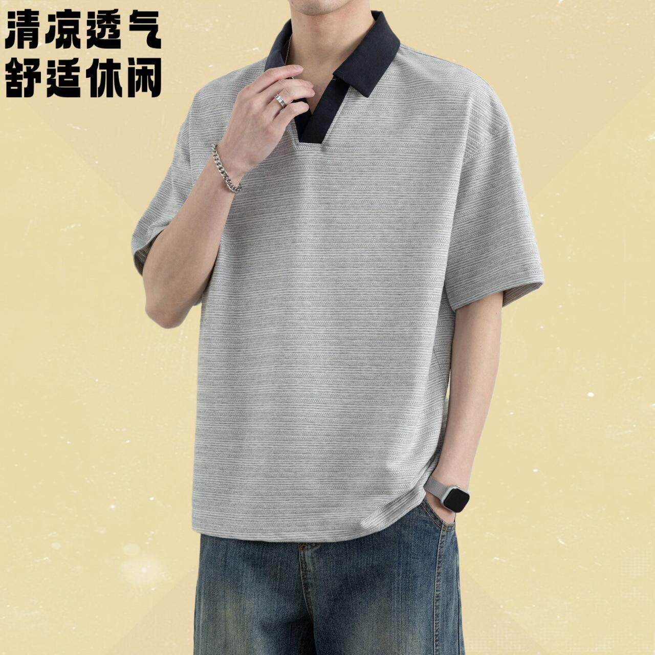 2026新款夏季翻领男士短袖衬衫潮流休闲韩版青年宽松T恤