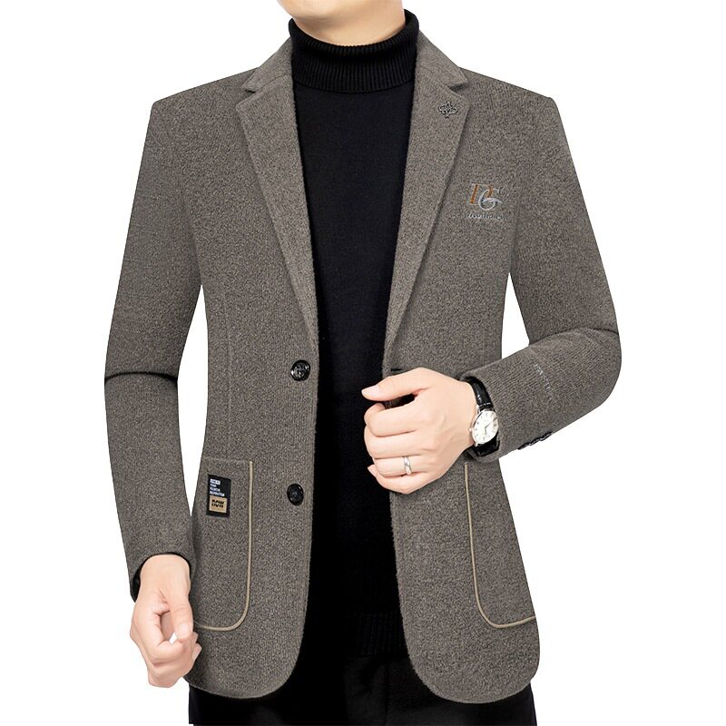 2025秋冬季新款中年男士羊毛呢西装外套爸爸装高档休闲西服男上衣