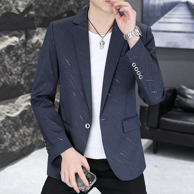 春秋季新款金丝西服男休闲韩版修身便服单西青年个性小西装外套