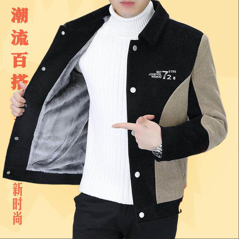 秋冬季金貂绒夹克男加绒加厚高级感潮流短款风衣冬装毛呢大衣外套