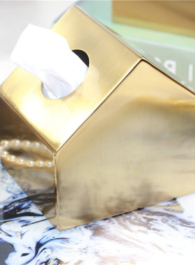 黄铜北欧风ins纸巾盒客厅茶几房子抽纸盒架金色创意家居装饰摆件