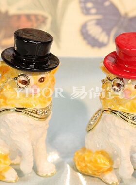 跨境新品合金珐琅首饰盒ins风可爱博士猫咪小摆件家居客厅装饰品