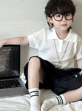 儿童polo衫冰丝短袖T恤2026夏季新款男童女童老钱风洋气针织上衣