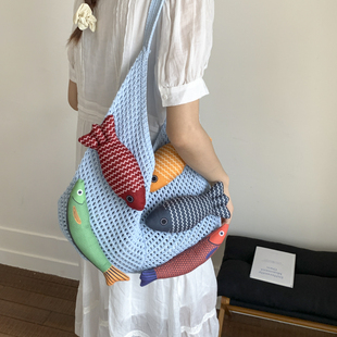 【好“鱼”连连】慵懒风个性可爱设计包包女大容量编织单肩腋下包