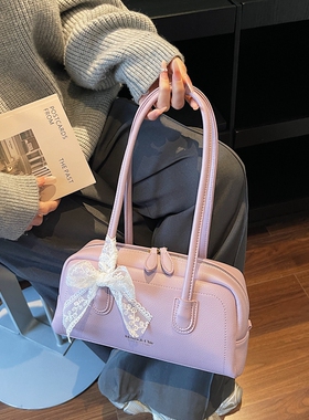 温柔紫色包包波士顿手提包女2026新款通勤单肩腋下包小众保龄球包