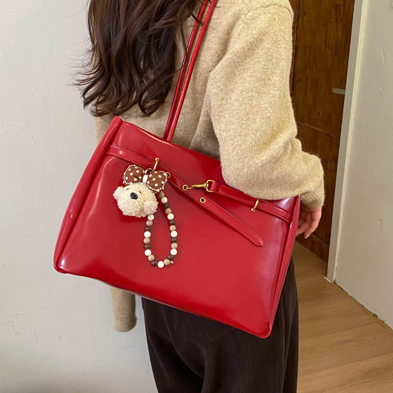 韩系大容量上班通勤包包女2025新款红色新娘结婚包简约单肩托特包,箱包皮具/热销女包/男包,托特包,淘宝优惠券,粉丝福利购,淘宝优惠卷