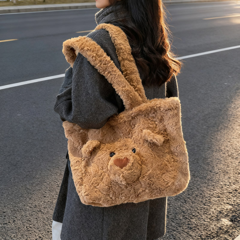 毛毛包卡通可爱小熊毛绒托特包女