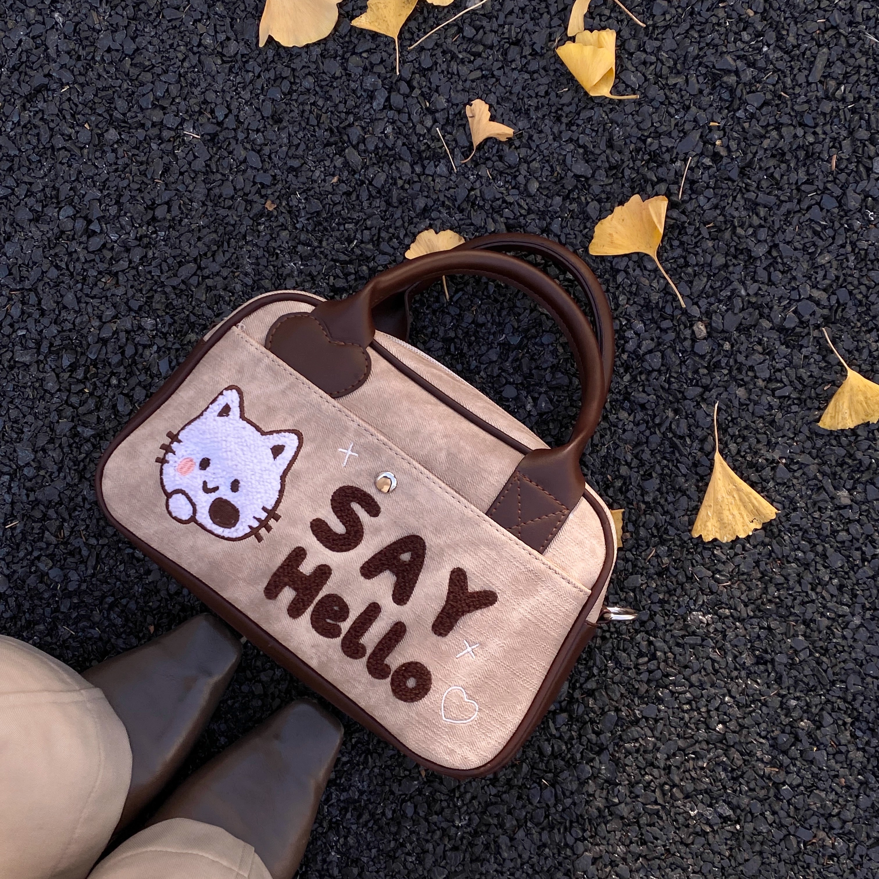 日韩复古风可爱猫咪托特包