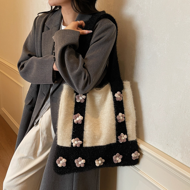 韩系慵懒风针织包森系花包温柔甜美百搭编织包成品大容量通勤包包,箱包皮具/热销女包/男包,托特包,淘宝优惠券,粉丝福利购,淘宝优惠卷