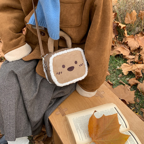 可爱卡通毛绒手提小方包