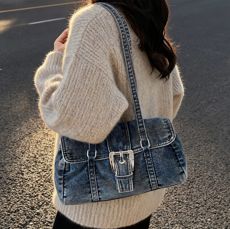 美式复古牛仔布包包女2025秋冬新款百搭休闲腋下单肩通勤包机车包,箱包皮具/热销女包/男包,通用款女包,淘宝优惠券,粉丝福利购,淘宝优惠卷