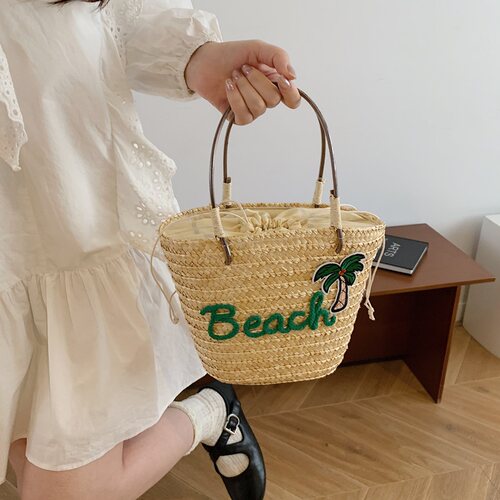素韵格度假风草编女水桶包