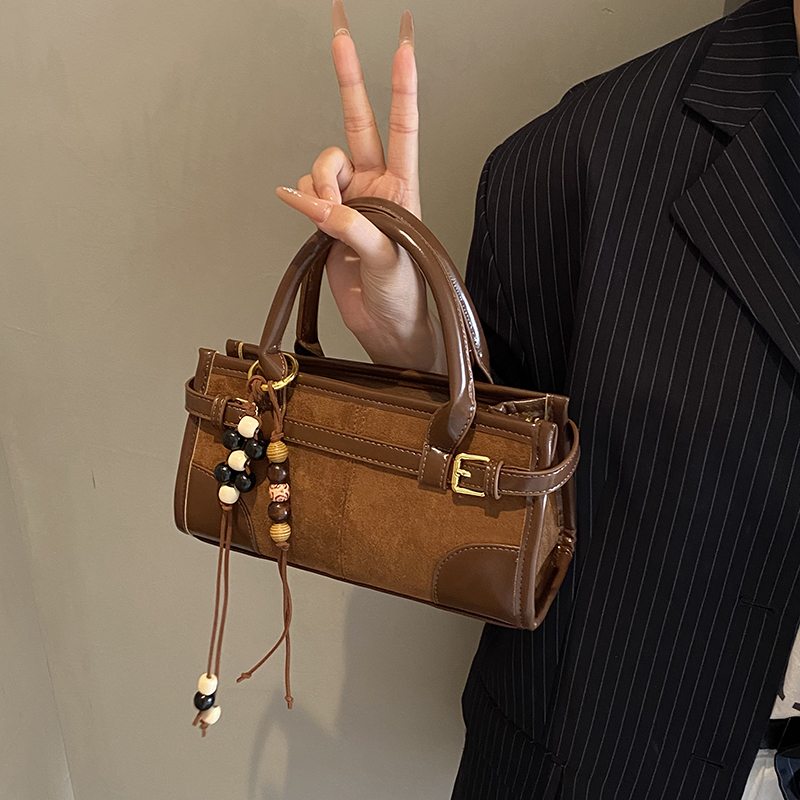 韩系超火手提包小众撞色复古