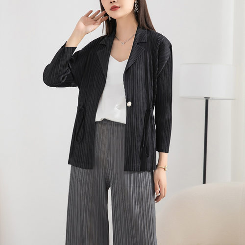 西装外套三宅褶皱矮个子短款上衣