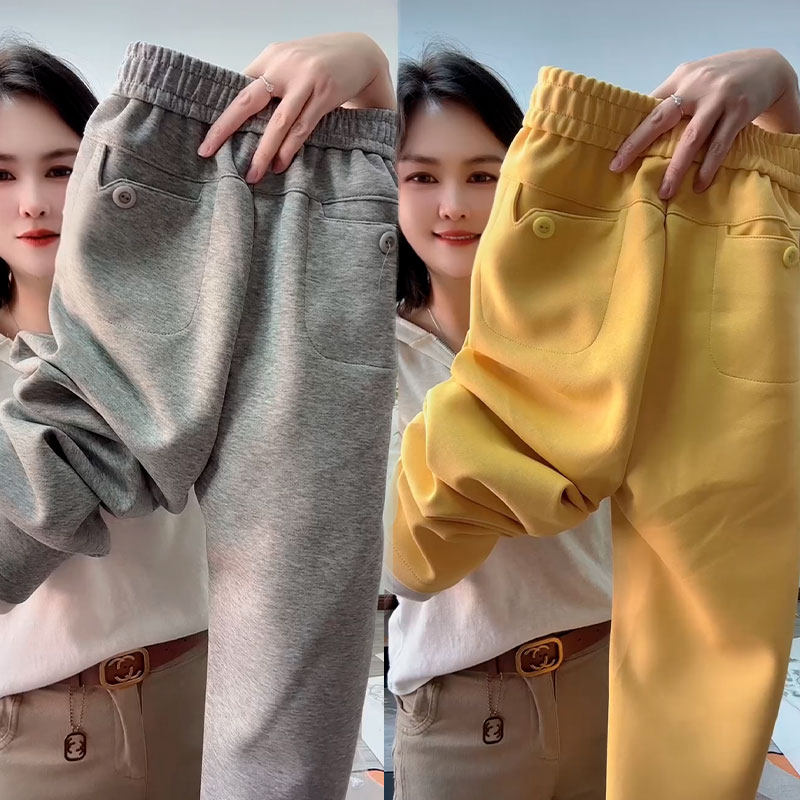 秋冬新款加绒加厚小个子休闲裤女高腰显瘦哈伦裤九分卫裤运动裤潮