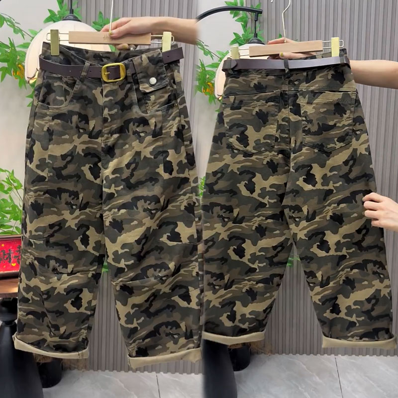 高腰时尚休闲九分裤秋款迷彩女裤