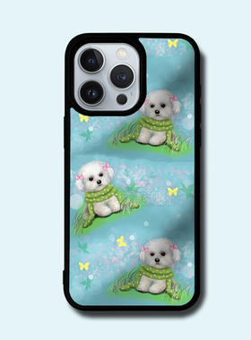 新款超火绿色围巾可爱狗狗16plus时尚手机壳15promaax背板金属细闪铝片14pro/13潮xr/12pro/11