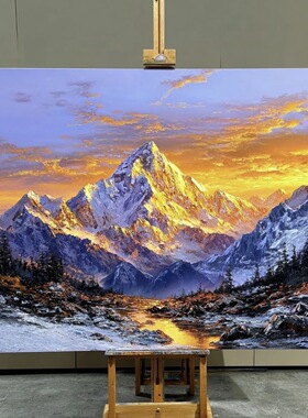 日照金山手绘油画山水风景客厅肌理装饰画深圳油画村玄关入户挂画