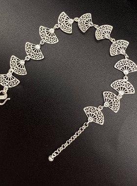 99足银几何拼接扇形手链花丝工艺银笙歌新款夏季时尚镂空蕾丝手饰