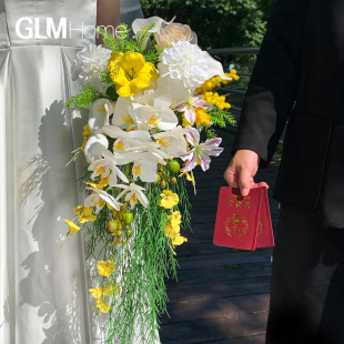 超大束瀑布式手棒花新娘结婚婚礼拌手花束仿真花婚纱摄影写真道具