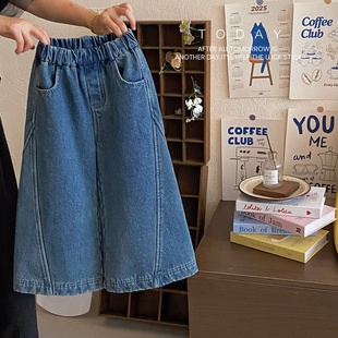 女童牛仔裤2025秋冬新款加绒韩版洋气裤子外穿女宝百搭阔腿裤