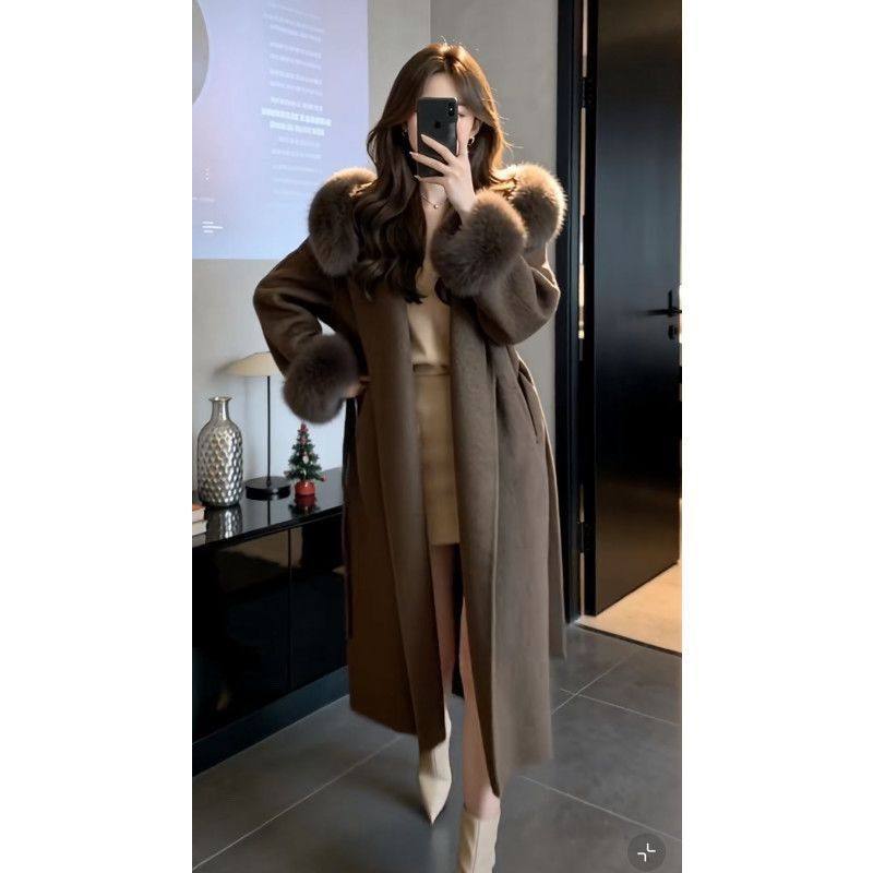 韩系气质千金御姐高级感毛毛连帽中长款时尚大衣毛呢外套减龄秋冬,女装/女士精品,毛呢外套,淘宝优惠券,粉丝福利购,淘宝优惠卷