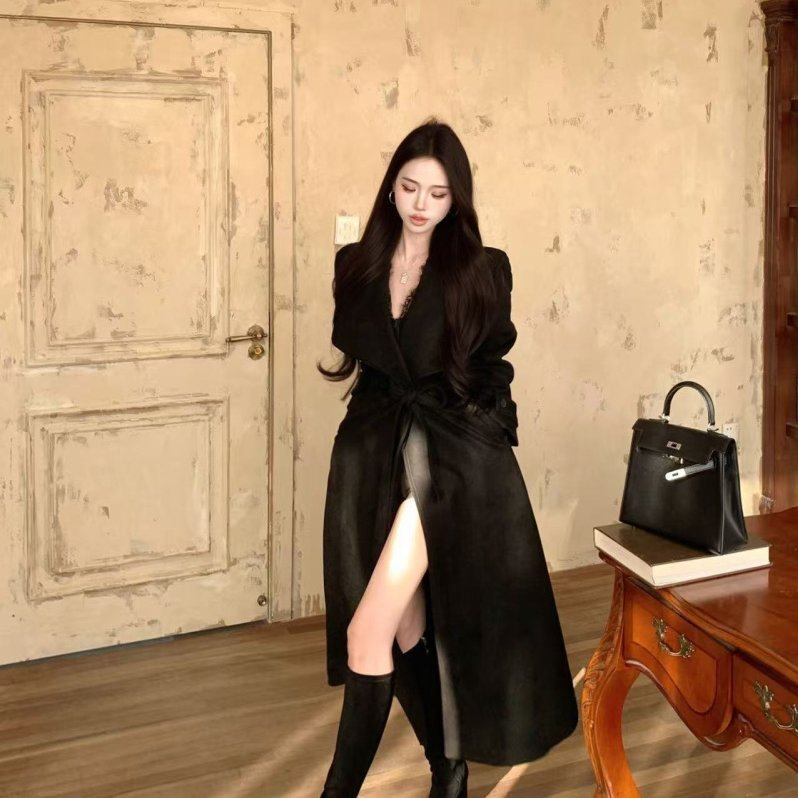 实拍实价 秋冬韩版宽松大翻领系带收腰风衣外套女,女装/女士精品,风衣,淘宝优惠券,粉丝福利购,淘宝优惠卷