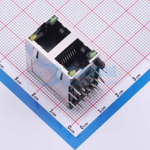 以太网连接器(RJ45 RJ11) R-RJ45R08P-C202 插件 弯插带LED电子元