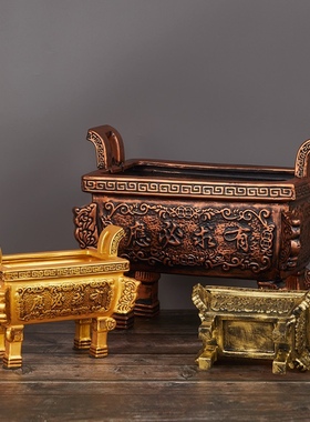 仿古铜陶瓷有求必应方鼎香炉四足长方形香炉家用招财大号供奉插香