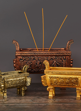 陶瓷仿古铜四足方形鼎香炉有求必应方鼎家用寺庙供奉香炉佛堂摆件