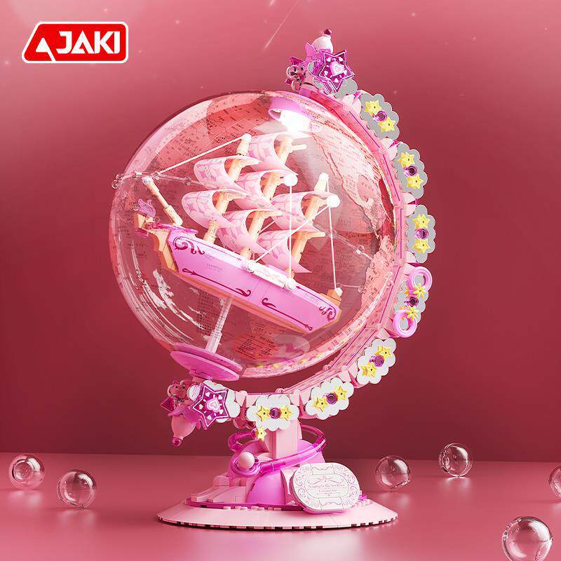 JAKI佳奇AK025星河漫游粉色地球仪积木拼装玩具摆件女生生日礼物图片