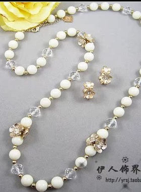 清仓！liz 外贸大牌打标白色质感珠珠 项链毛衣链