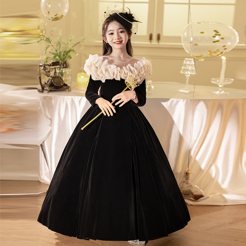 中大童胖妹妹MM礼服女童连衣裙秋冬新款生日公主裙主持钢琴演出服